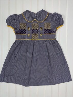 Purple Gingham Smocked Kids Dress with Yellow Accents